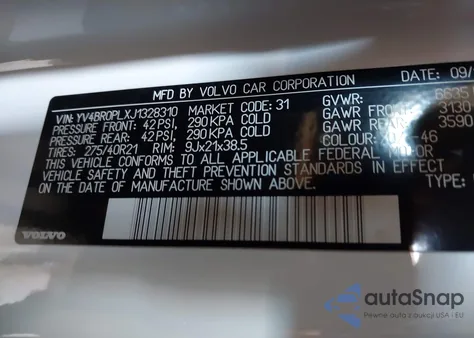 2018 Volvo Xc90 Hybrid T8 Inscription из США, поврежденный, VIN YV4BR0PLXJ1328310